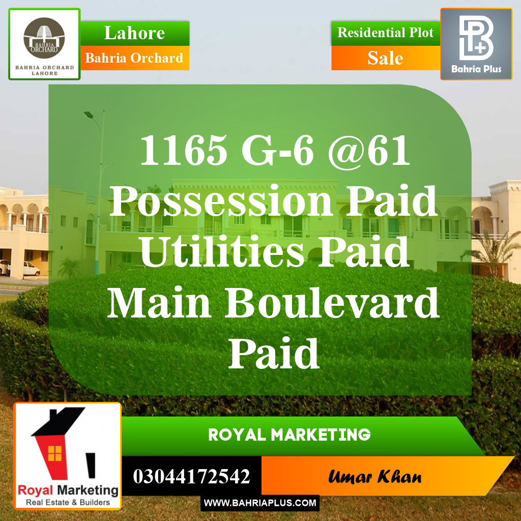 Residential Plot for Sale in Phase 4 - G6 Block -  Bahria Orchard, Lahore - (BP-147651)