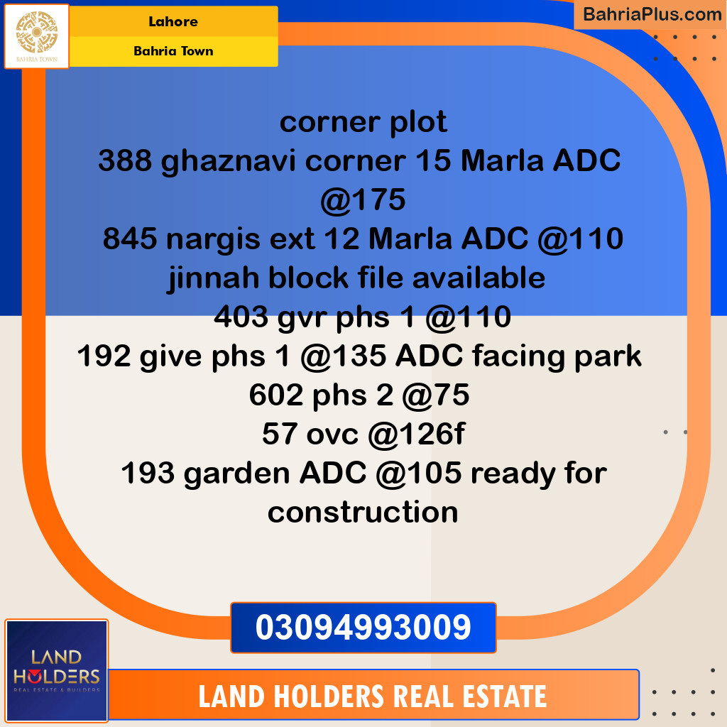 Residential Plot for Sale in Bahria Town, Lahore - (BP-147691)