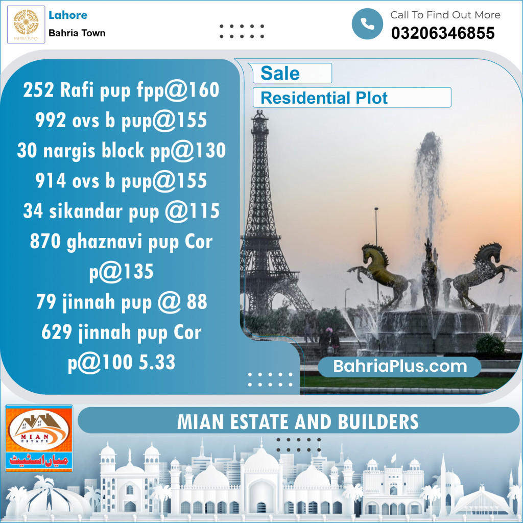 Residential Plot for Sale in Bahria Town, Lahore - (BP-147738)