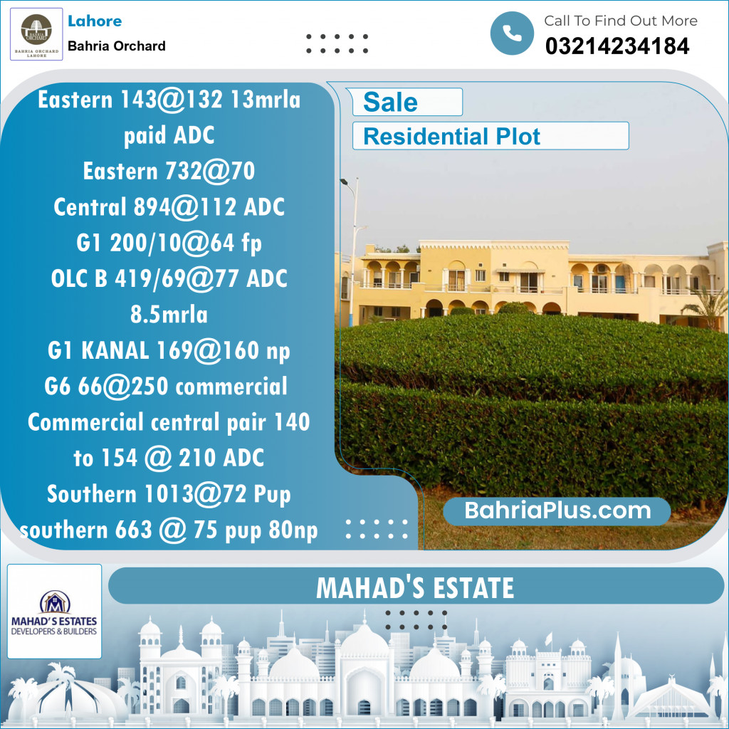 Residential Plot for Sale in Phase 1 - Eastern District -  Bahria Orchard, Lahore - (BP-147821)