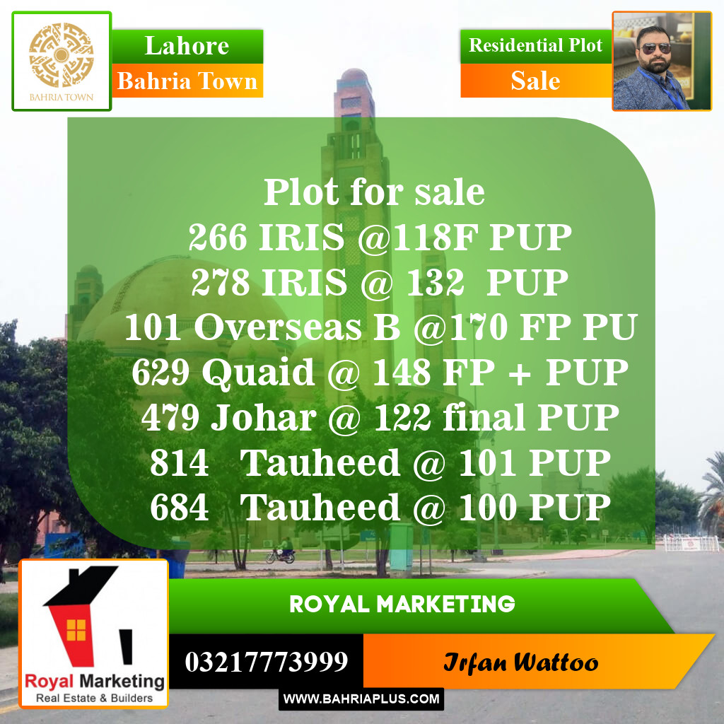 Residential Plot for Sale in Bahria Town, Lahore - (BP-147947)