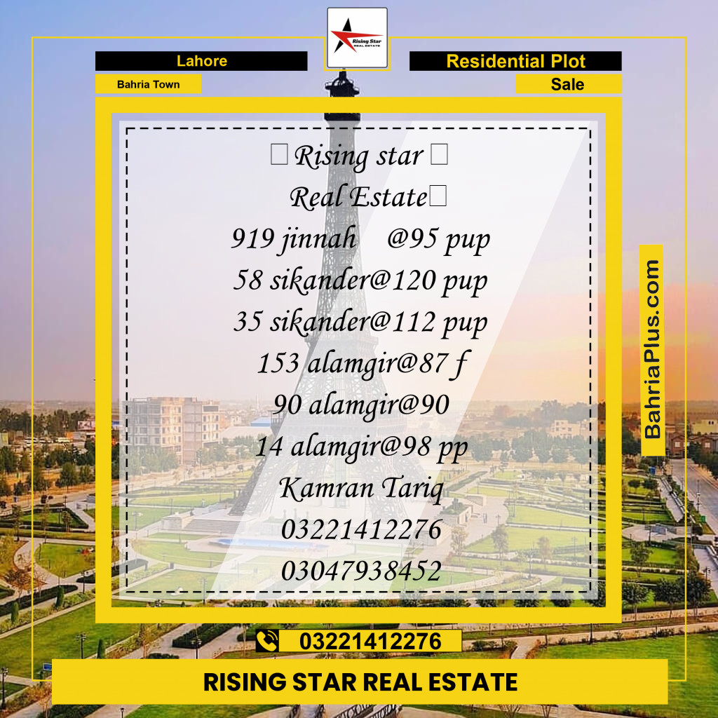 Residential Plot for Sale in Sector E - Jinnah Block -  Bahria Town, Lahore - (BP-147967)