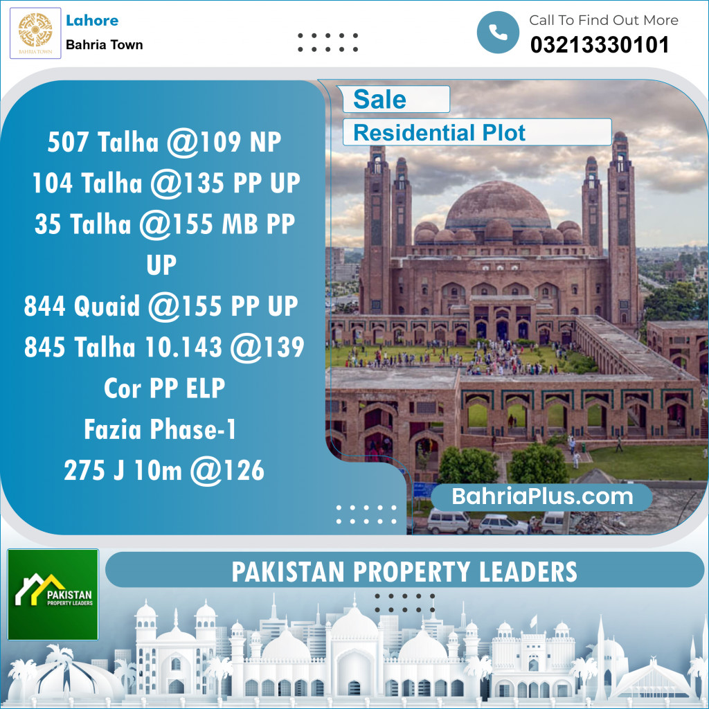 Residential Plot for Sale in Bahria Town, Lahore - (BP-148098)