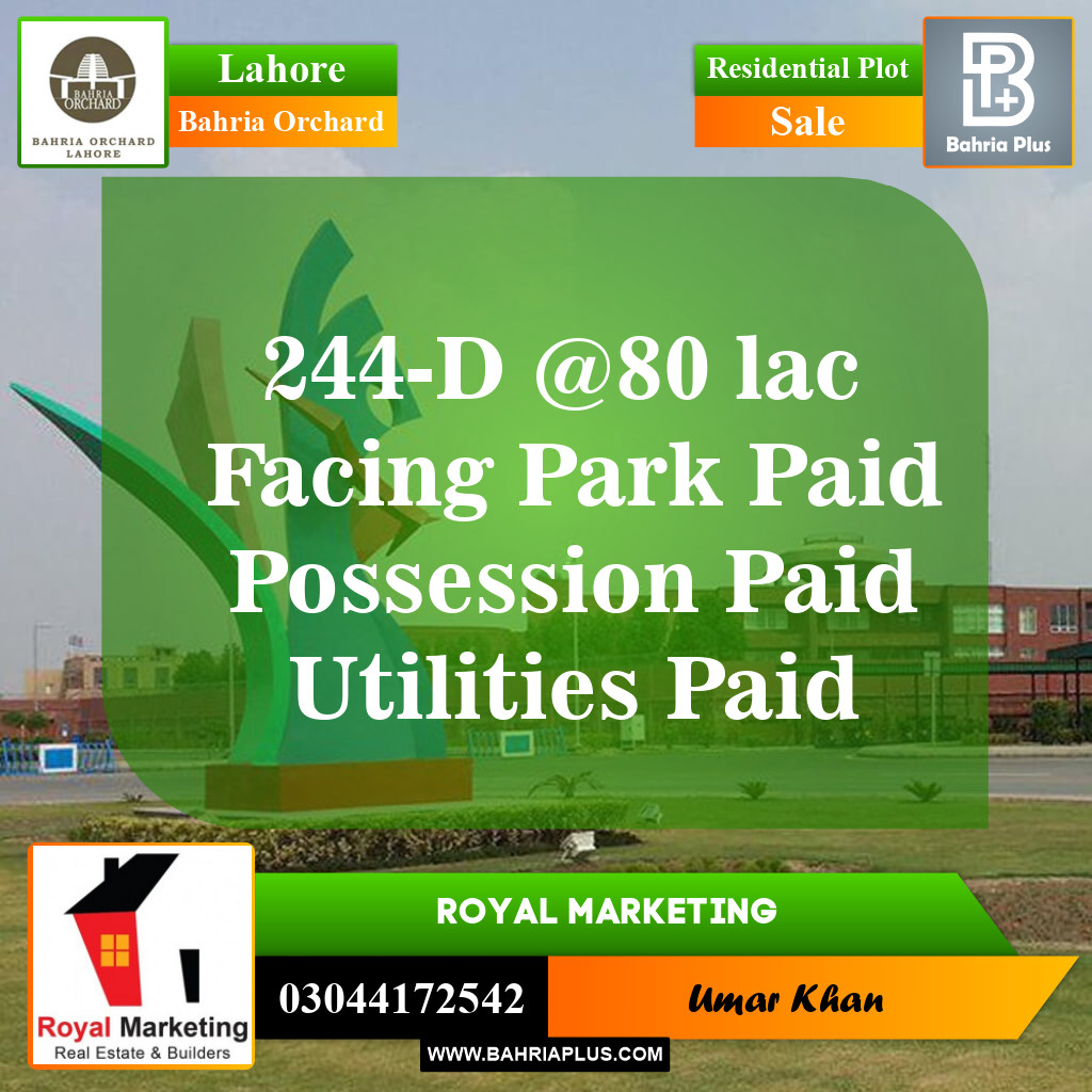 Residential Plot for Sale in Phase 2 - D Block -  Bahria Orchard, Lahore - (BP-148151)