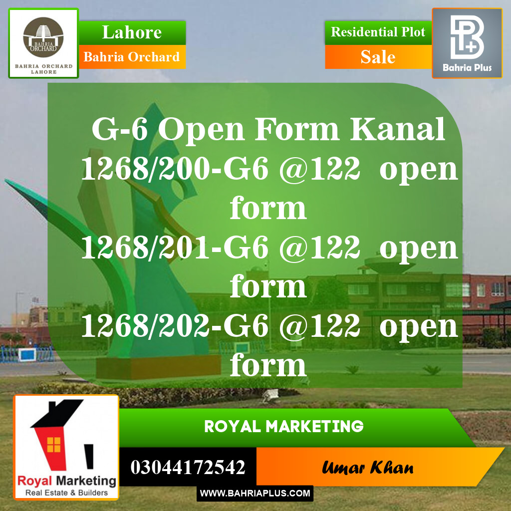 Residential Plot for Sale in Phase 4 - G6 Block -  Bahria Orchard, Lahore - (BP-148154)