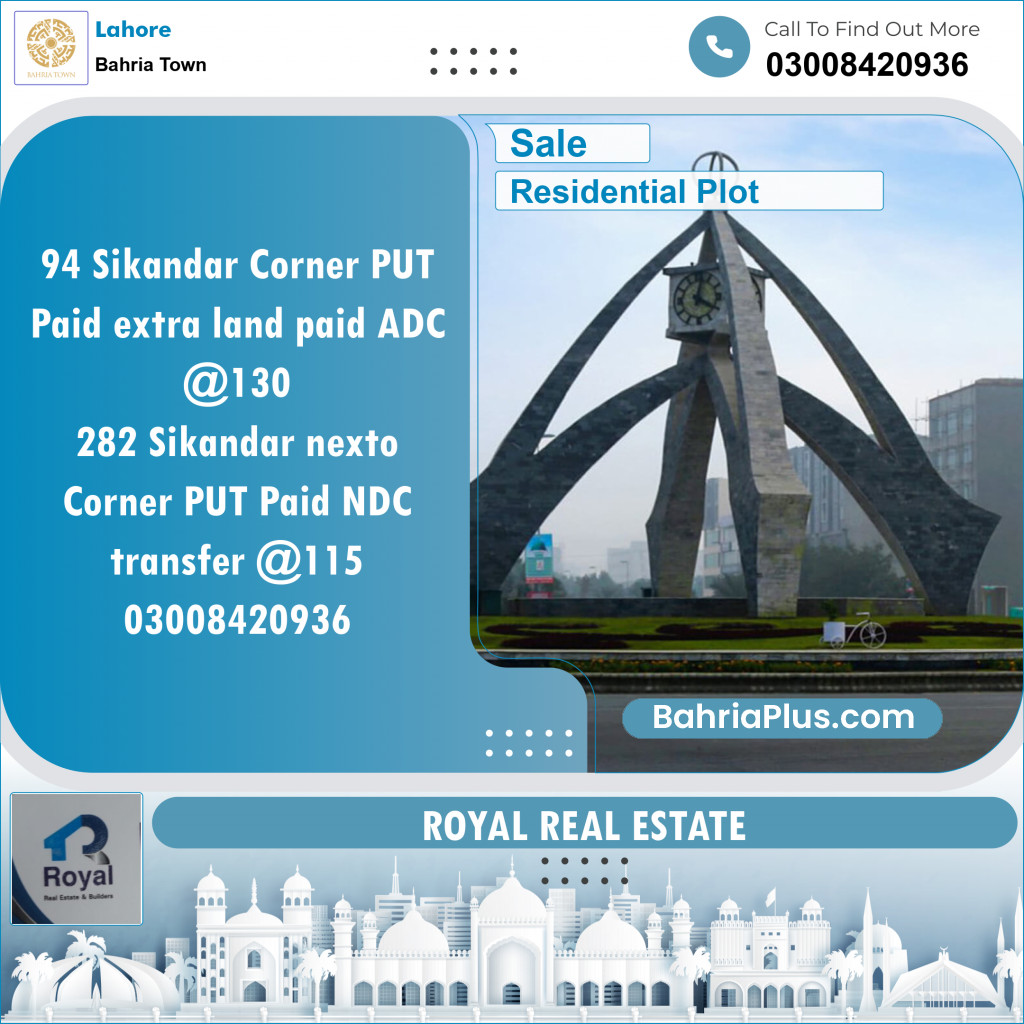 Residential Plot for Sale in Sector F - Sikander Block -  Bahria Town, Lahore - (BP-148170)