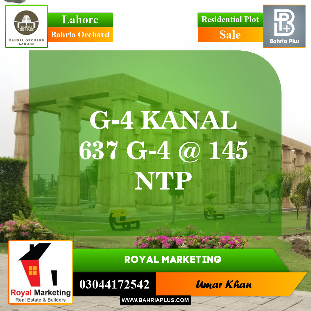 Residential Plot for Sale in Phase 4 - G4 Block -  Bahria Orchard, Lahore - (BP-148171)