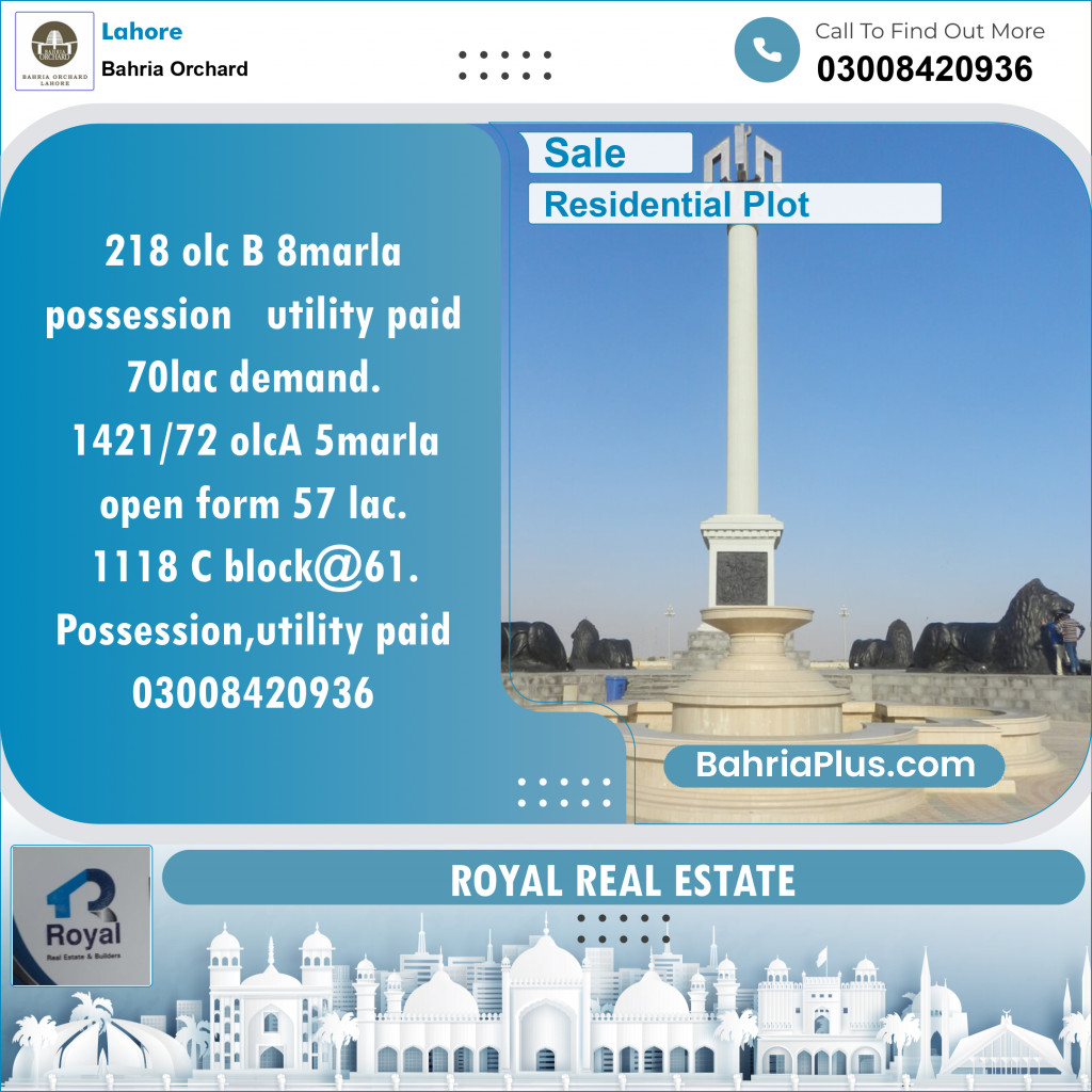 Residential Plot for Sale in OLC-B Block -  Bahria Orchard, Lahore - (BP-148179)