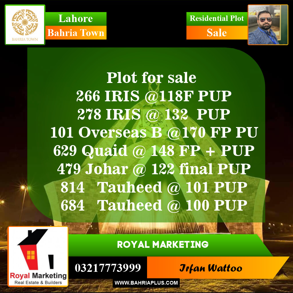 Residential Plot for Sale in Sector C - Iris Block -  Bahria Town, Lahore - (BP-148190)