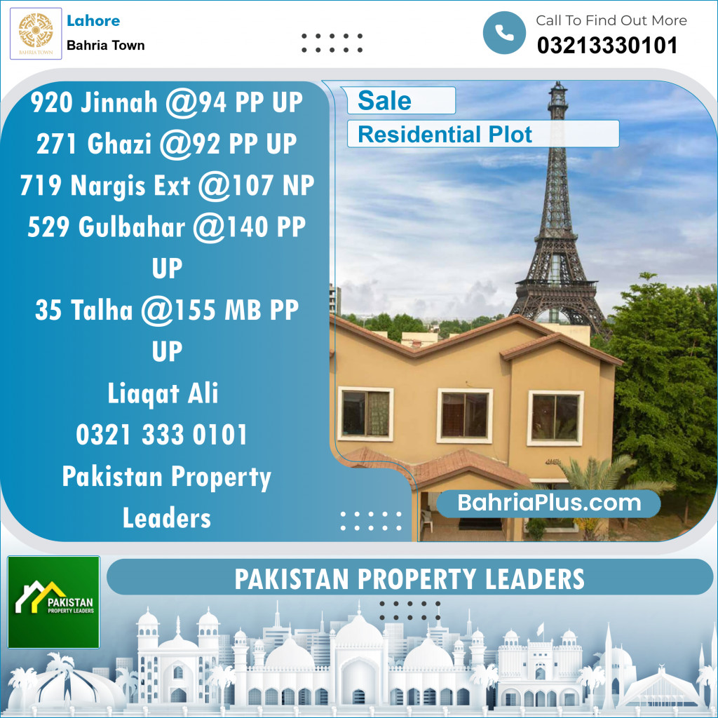 Residential Plot for Sale in Sector E - Jinnah Block -  Bahria Town, Lahore - (BP-148227)
