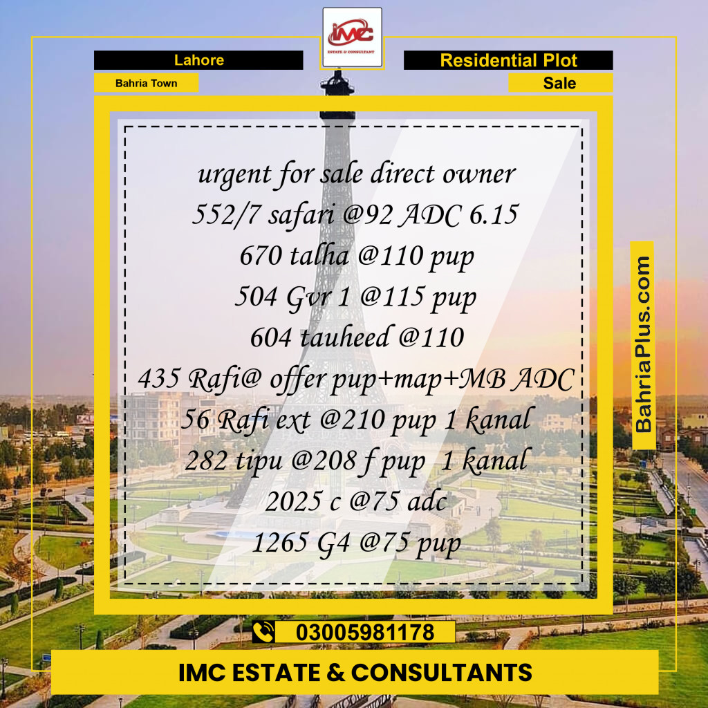 Residential Plot for Sale in Sector B - Safari Villas -  Bahria Town, Lahore - (BP-148258)