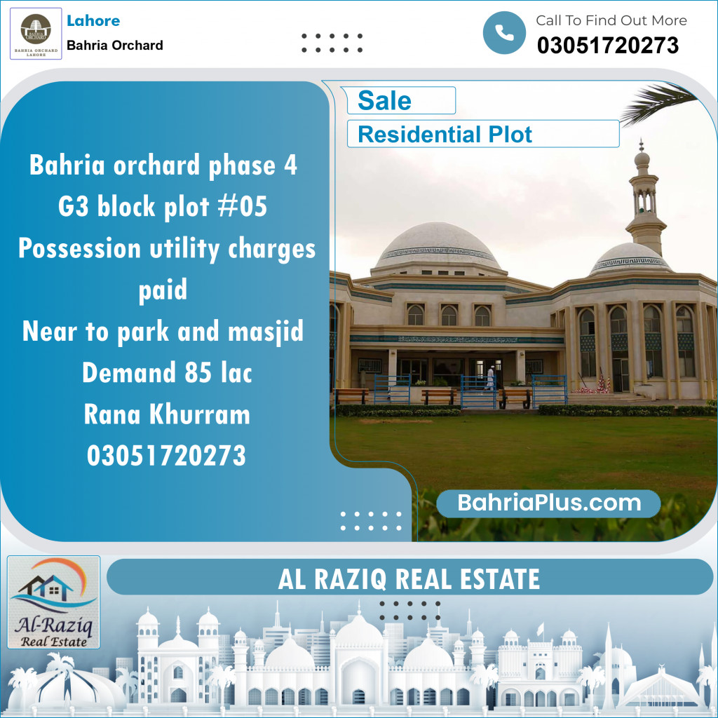 Residential Plot for Sale in Phase 4 - G3 Block -  Bahria Orchard, Lahore - (BP-148261)