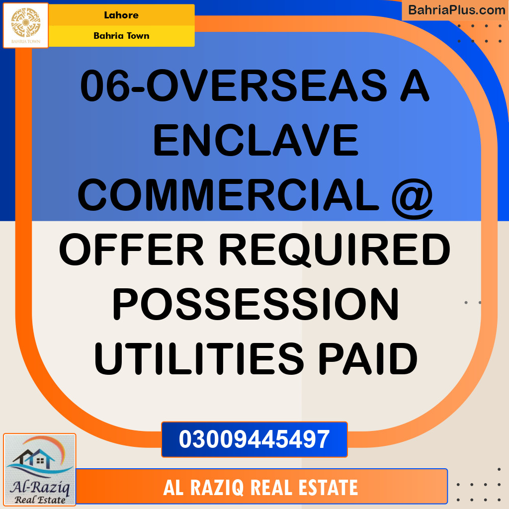 Commercial Plot for Sale in Overseas A / Awais Qarni Commercial -  Bahria Town, Lahore - (BP-148296)