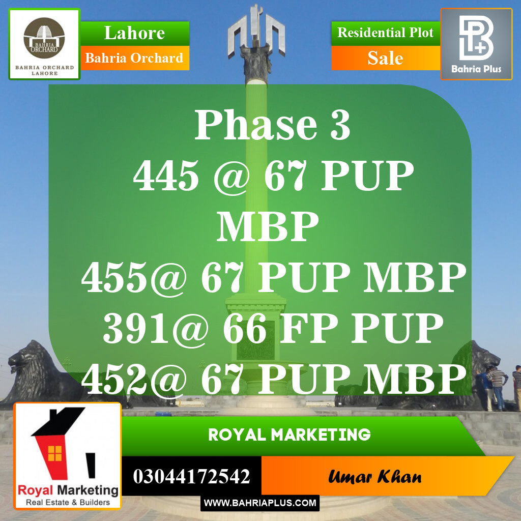 Residential Plot for Sale in Phase 3 -  Bahria Orchard, Lahore - (BP-148339)