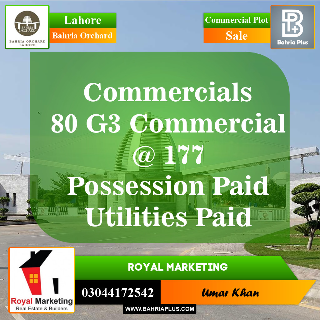 Commercial Plot for Sale in Phase 4 - G3 Commercial -  Bahria Orchard, Lahore - (BP-148346)