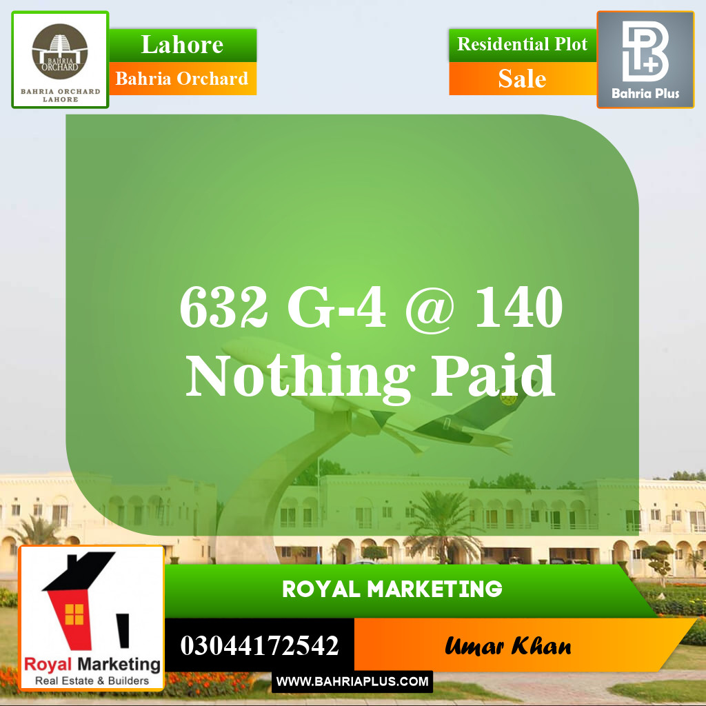 Residential Plot for Sale in Phase 4 - G4 Block -  Bahria Orchard, Lahore - (BP-148347)
