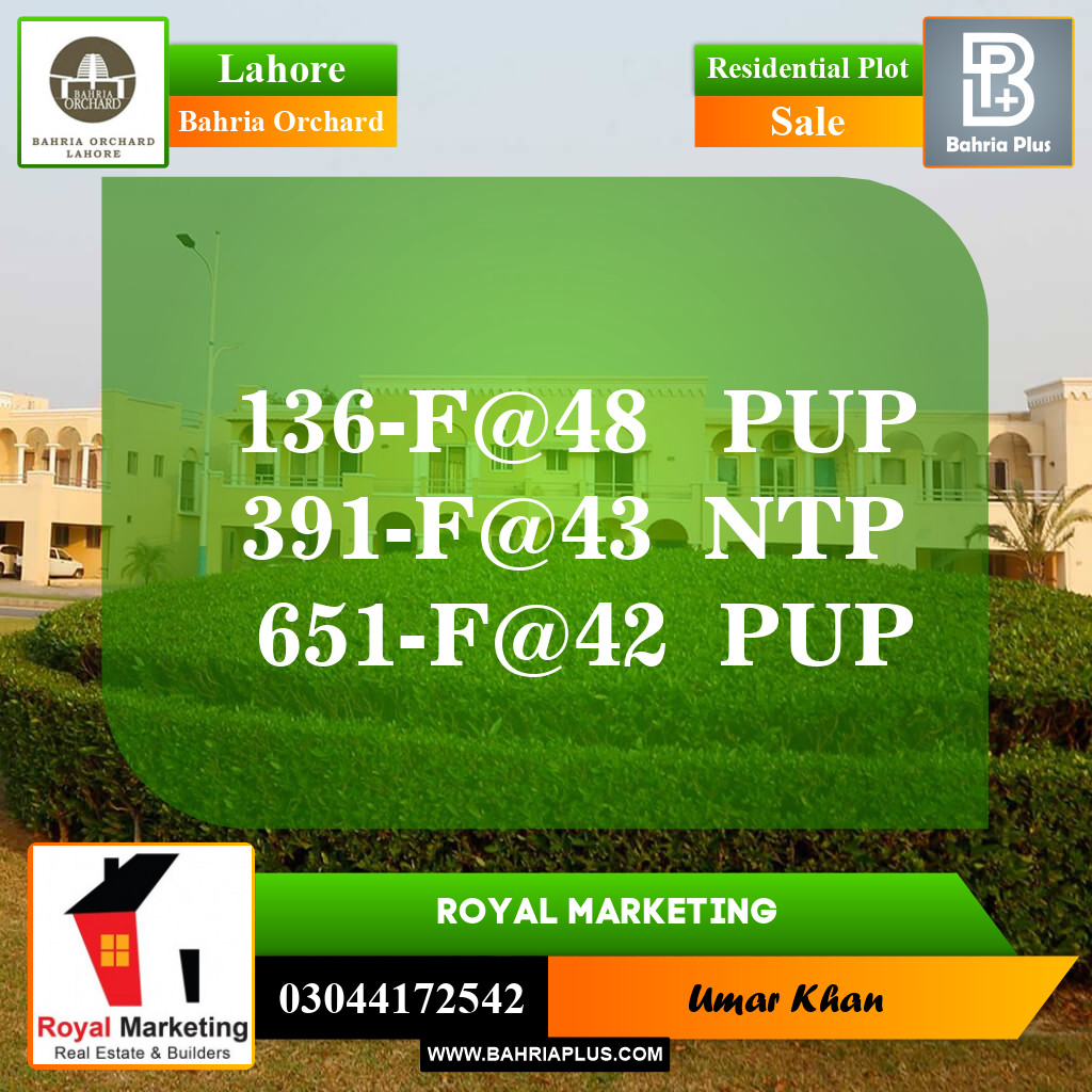 Residential Plot for Sale in Phase 2 - F Block -  Bahria Orchard, Lahore - (BP-148357)