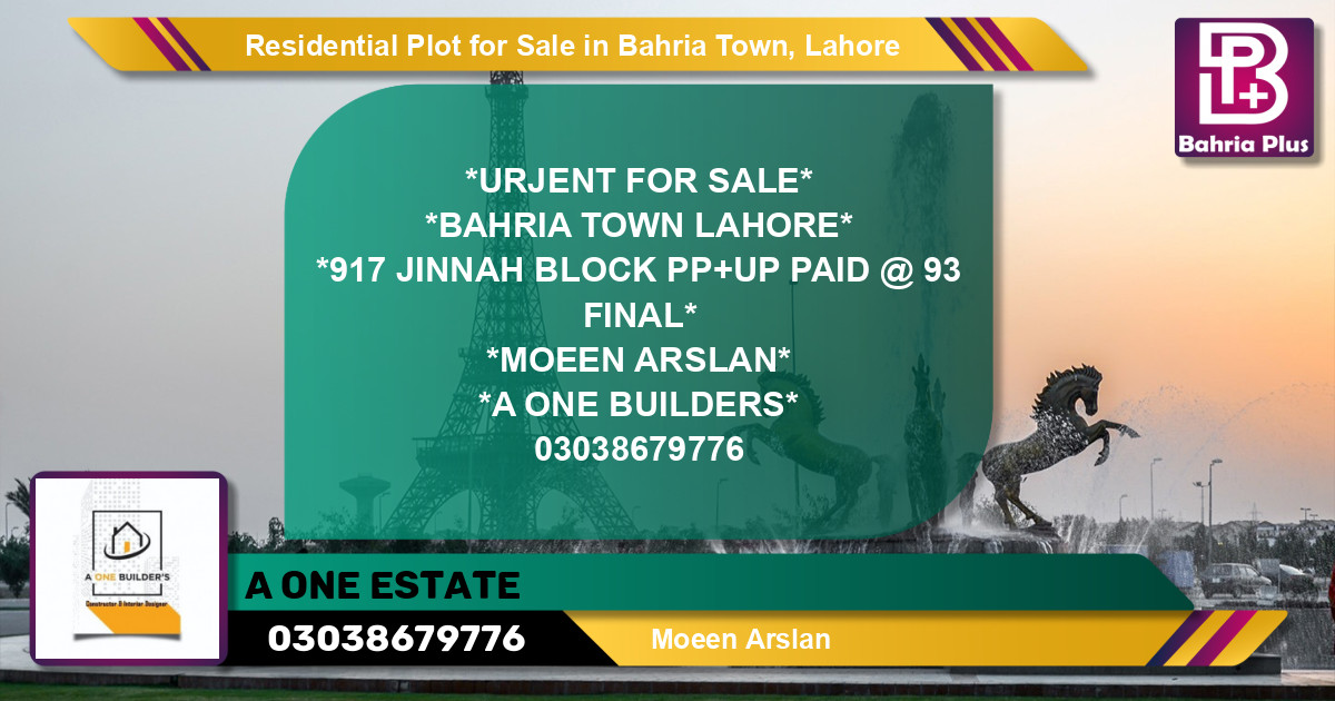 Residential Plot for Sale in Sector E - Jinnah Block -  Bahria Town, Lahore - (BP-148396)