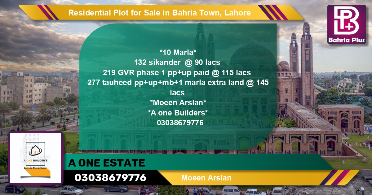 Residential Plot for Sale in Sector F - Sikander Block -  Bahria Town, Lahore - (BP-148397)