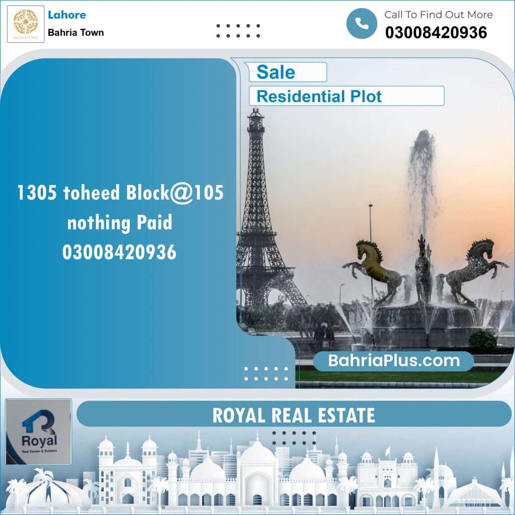 Residential Plot for Sale in Sector F - Tauheed Block -  Bahria Town, Lahore - (BP-148423)
