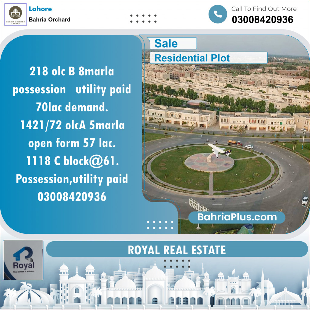 Residential Plot for Sale in OLC-B Block -  Bahria Orchard, Lahore - (BP-148425)