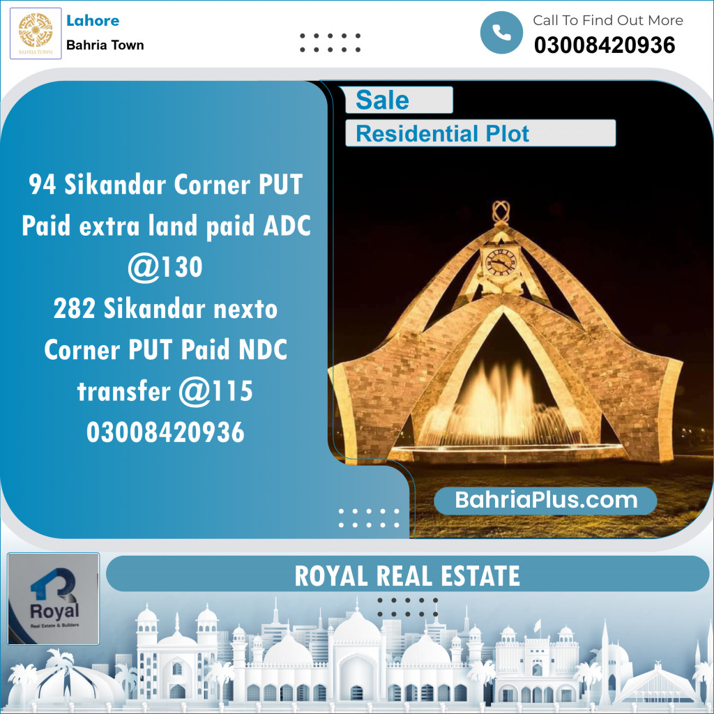 Residential Plot for Sale in Sector F - Sikander Block -  Bahria Town, Lahore - (BP-148428)