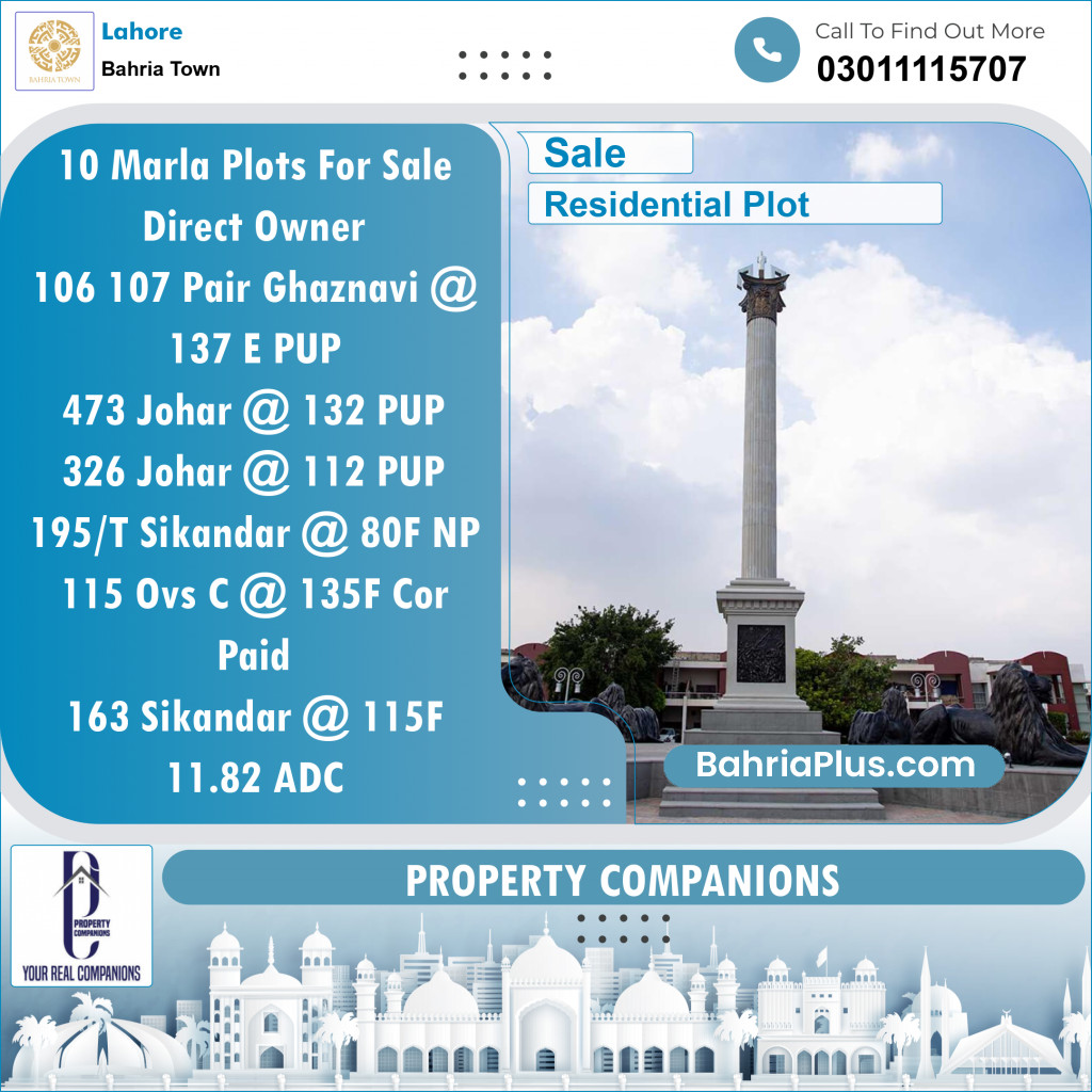 Residential Plot for Sale in Sector F - Ghaznavi Block -  Bahria Town, Lahore - (BP-148448)