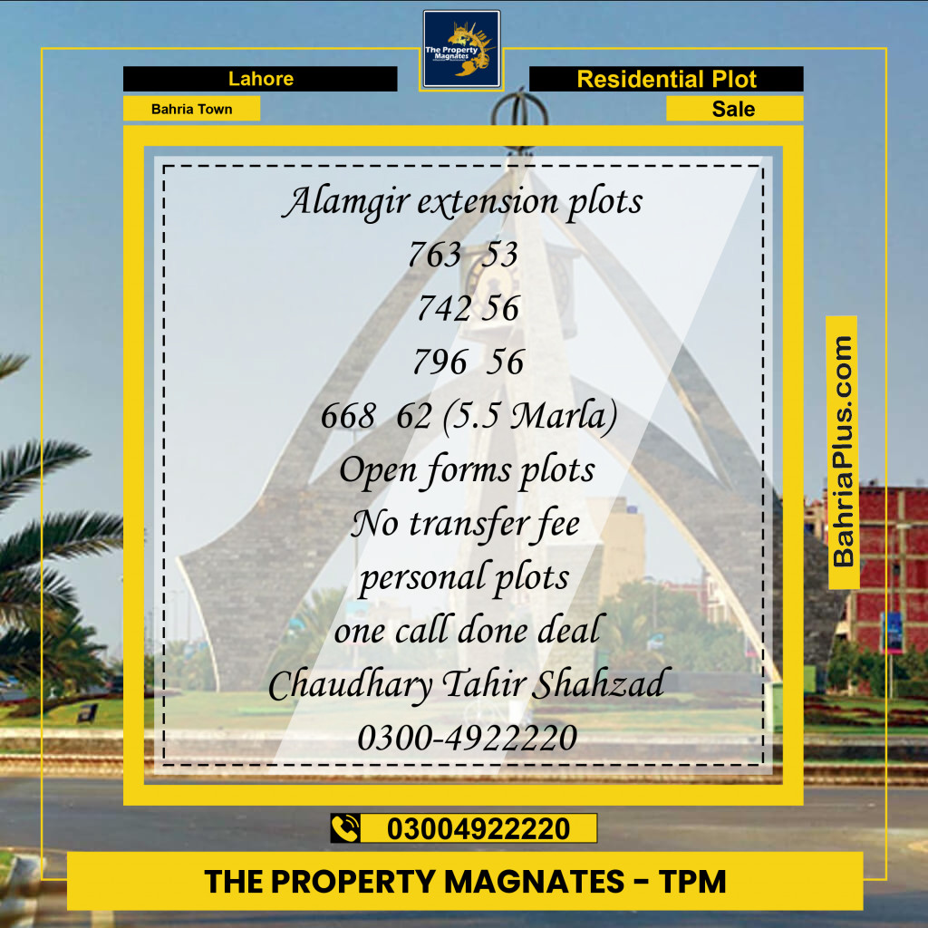 Residential Plot for Sale in Sector F - Alamgir Block -  Bahria Town, Lahore - (BP-148476)