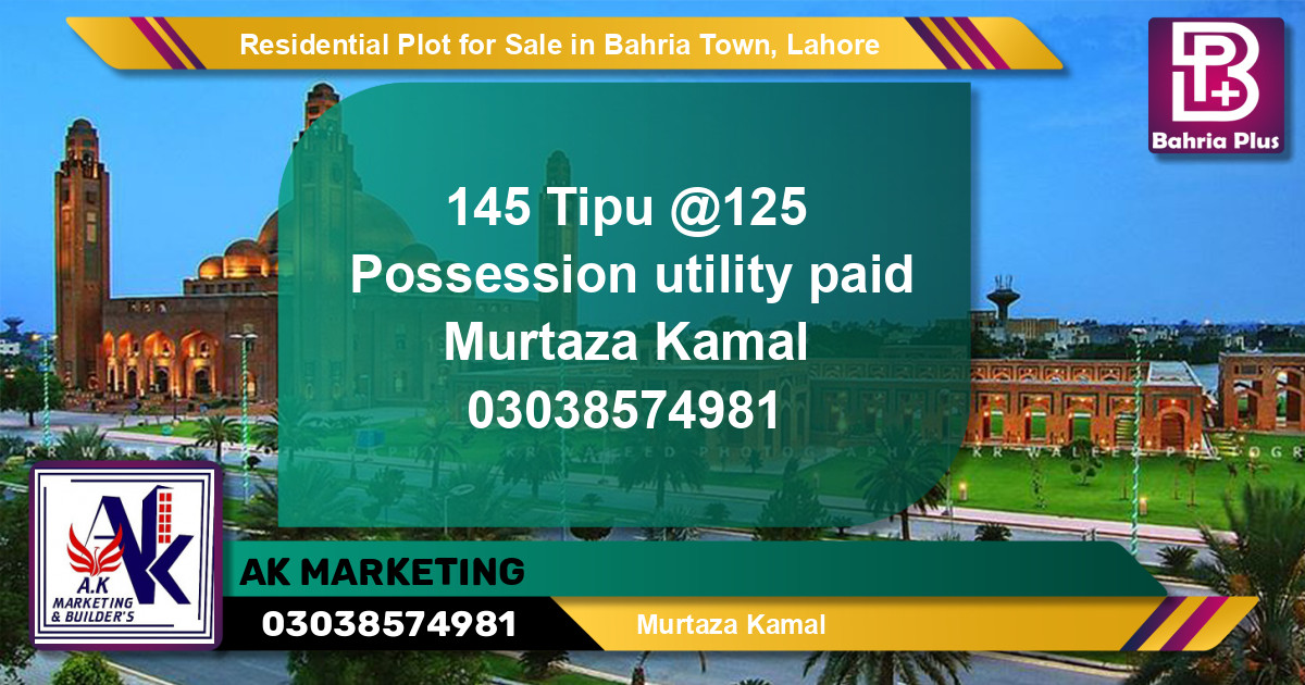 Residential Plot for Sale in Sector F - Tipu Sultan Block -  Bahria Town, Lahore - (BP-148492)