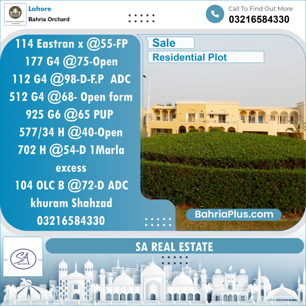 Residential Plot for Sale in Phase 1 - Eastern District Ext. I -  Bahria Orchard, Lahore - (BP-148510)