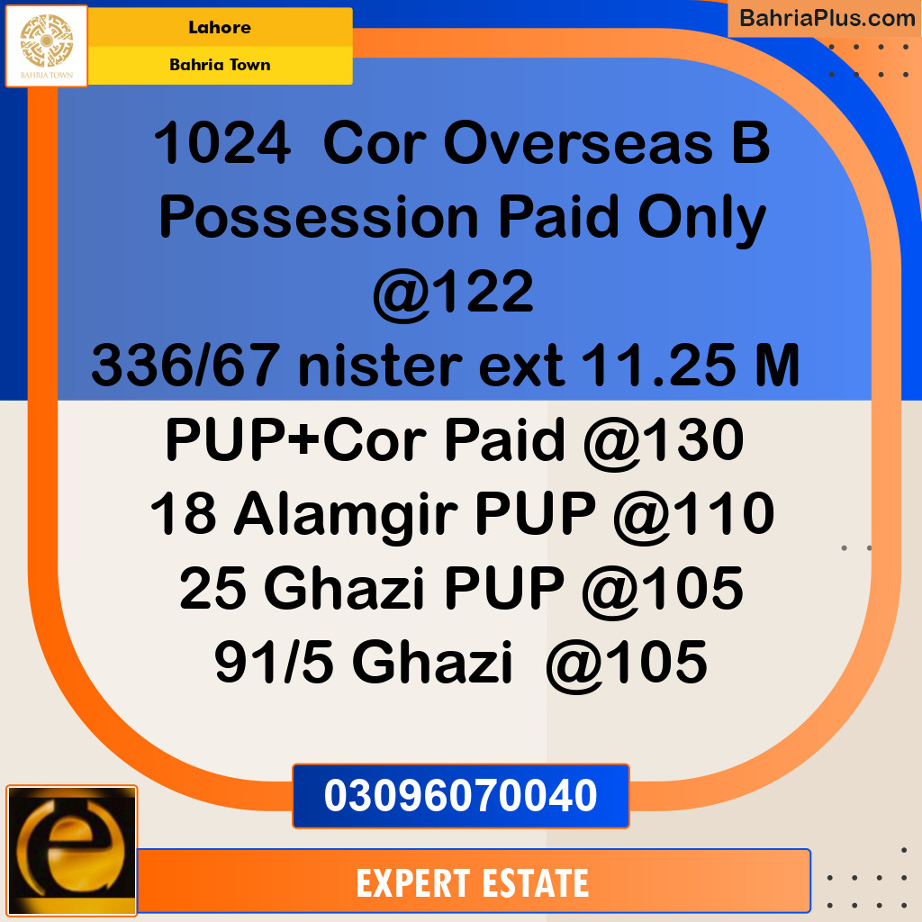 Residential Plot for Sale in Overseas B -  Bahria Town, Lahore - (BP-148627)