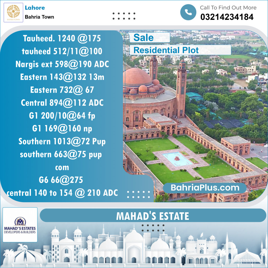 Residential Plot for Sale in Sector F - Tauheed Block -  Bahria Town, Lahore - (BP-148657)