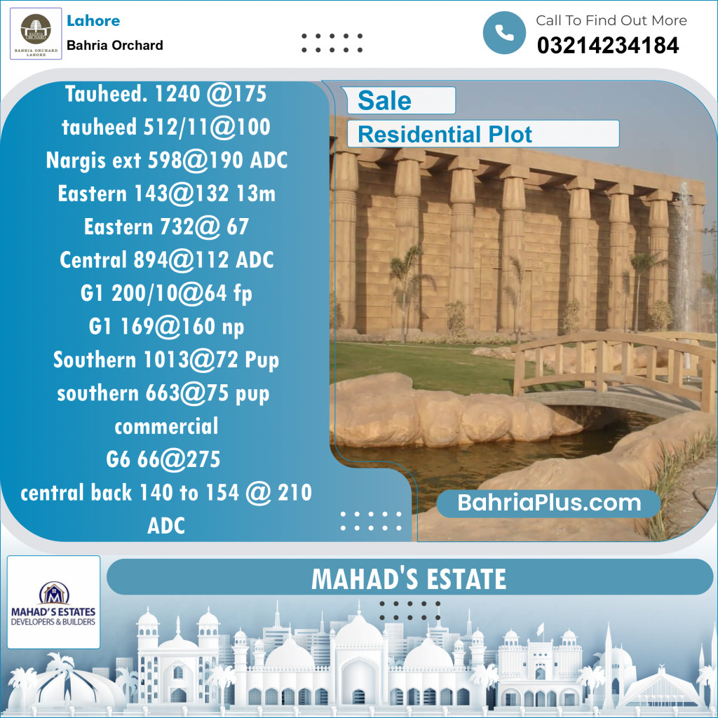 Residential Plot for Sale in Sector F - Tauheed Block -  Bahria Town, Lahore - (BP-148658)
