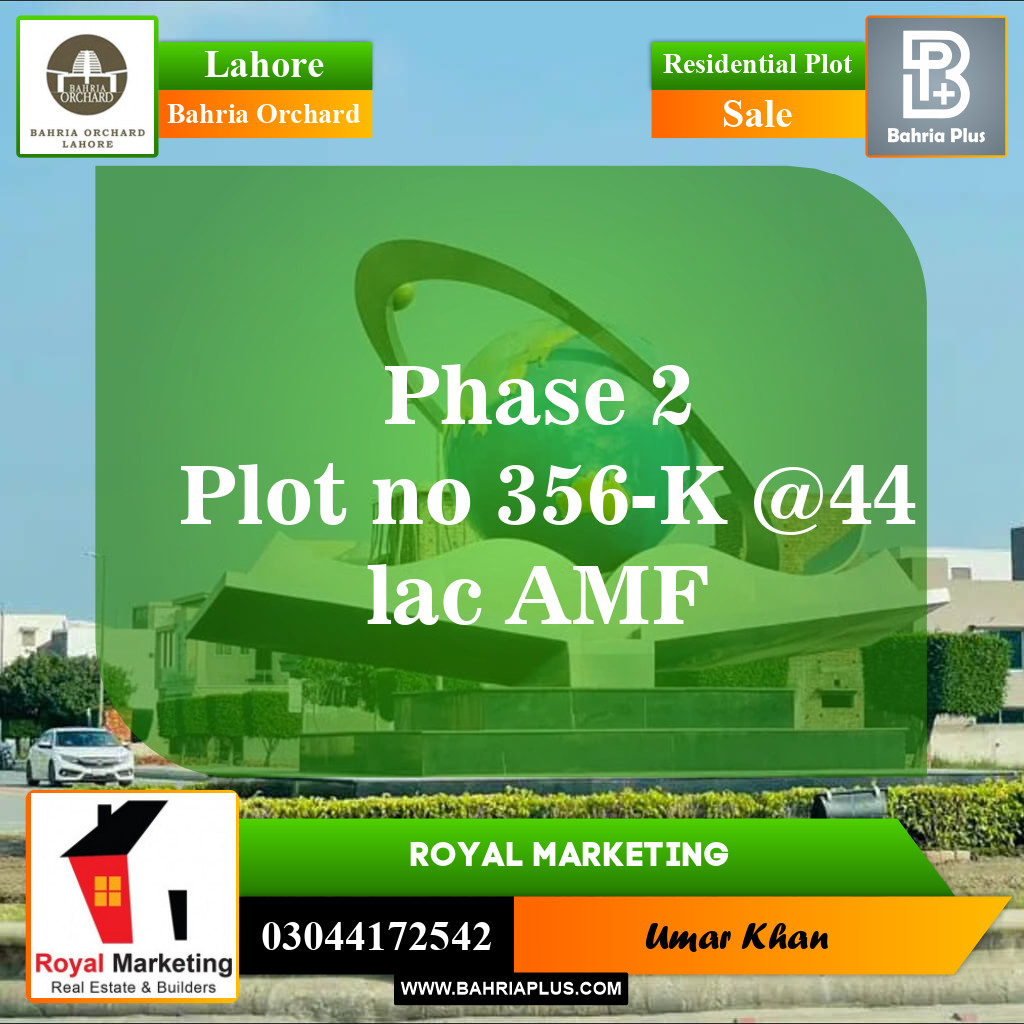 Residential Plot for Sale in Phase 2 - K Block -  Bahria Orchard, Lahore - (BP-148684)