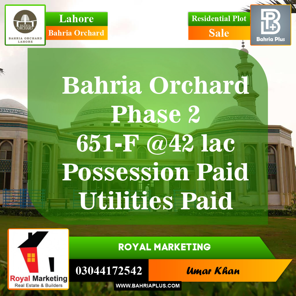 Residential Plot for Sale in Phase 2 - F Block -  Bahria Orchard, Lahore - (BP-148686)