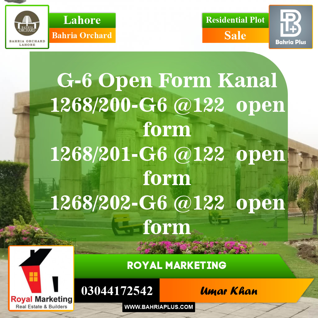 Residential Plot for Sale in Phase 4 - G6 Block -  Bahria Orchard, Lahore - (BP-148853)