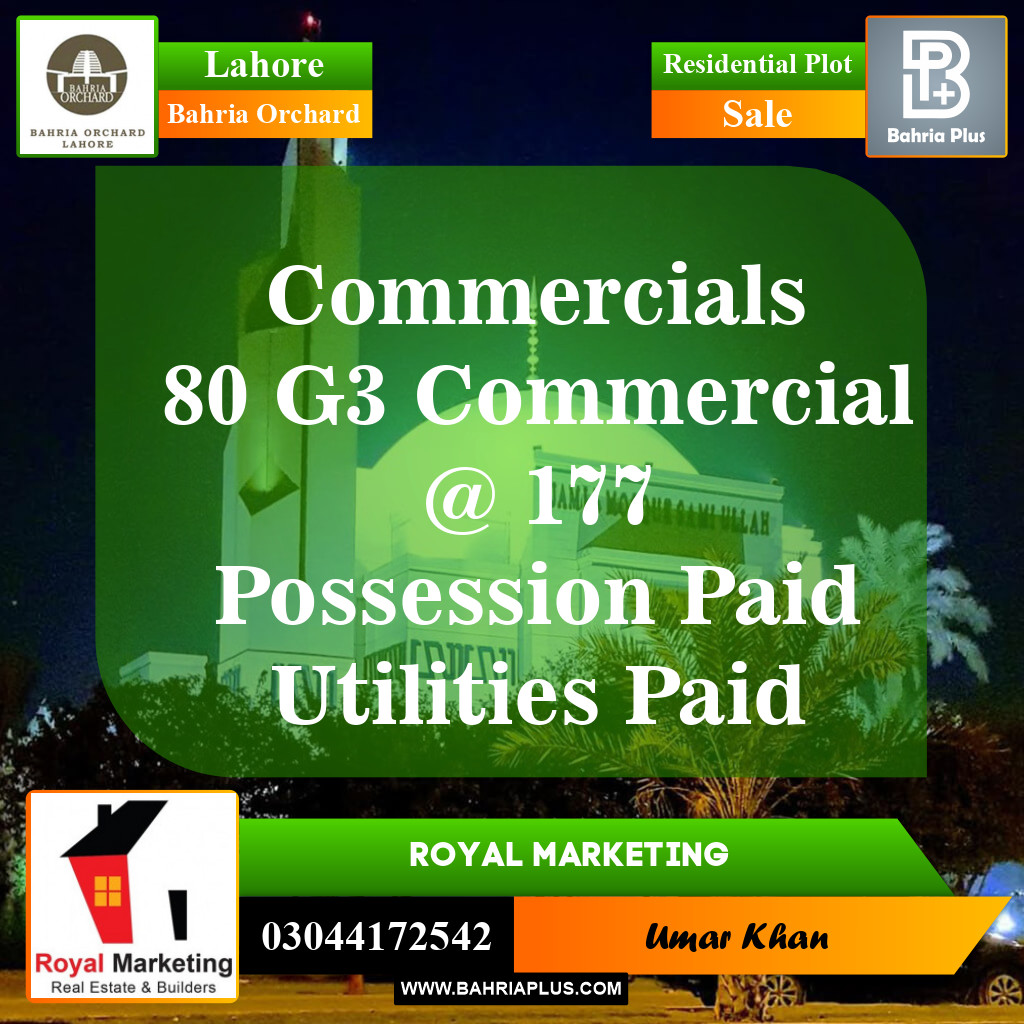 Residential Plot for Sale in Phase 4 - G3 Commercial -  Bahria Orchard, Lahore - (BP-148855)
