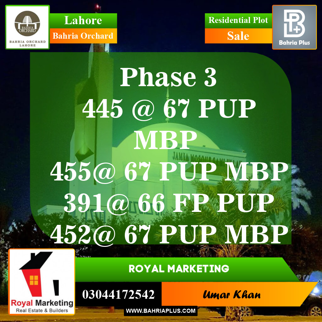 Residential Plot for Sale in Phase 3 -  Bahria Orchard, Lahore - (BP-148861)