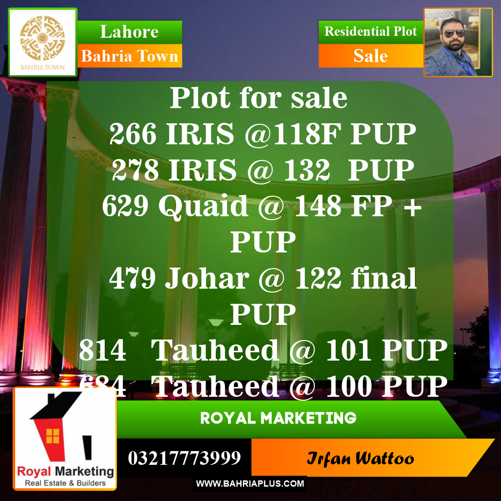 Residential Plot for Sale in Sector C - Iris Block -  Bahria Town, Lahore - (BP-148898)