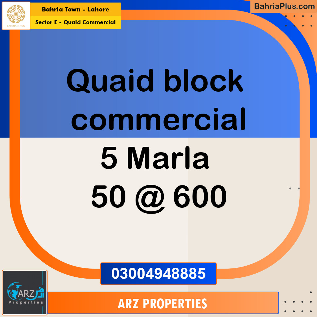 Commercial Plot for Sale in Sector E - Quaid Commercial -  Bahria Town, Lahore - (BP-148905)