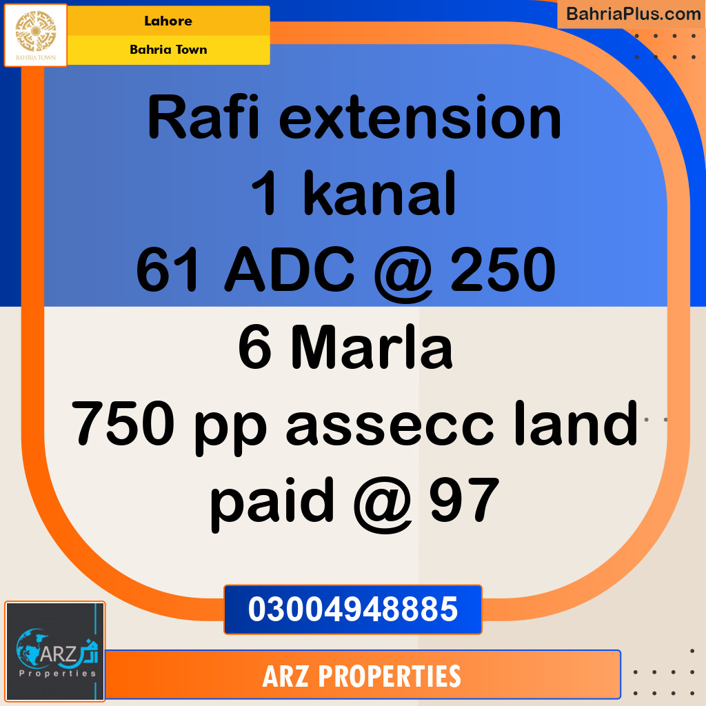 Residential Plot for Sale in Sector E - Rafi Ext. Block -  Bahria Town, Lahore - (BP-148926)