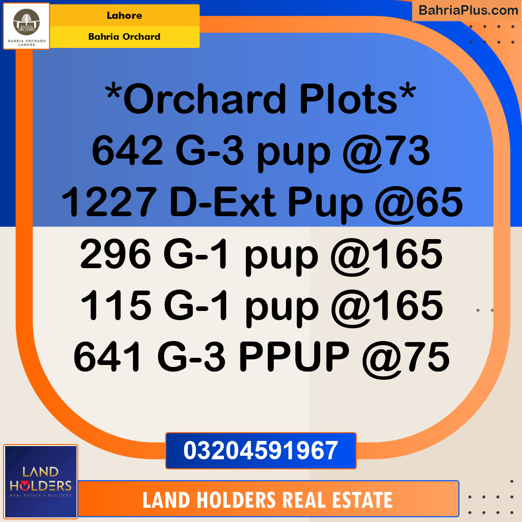 Residential Plot for Sale in Phase 4 - G3 Block -  Bahria Orchard, Lahore - (BP-148936)