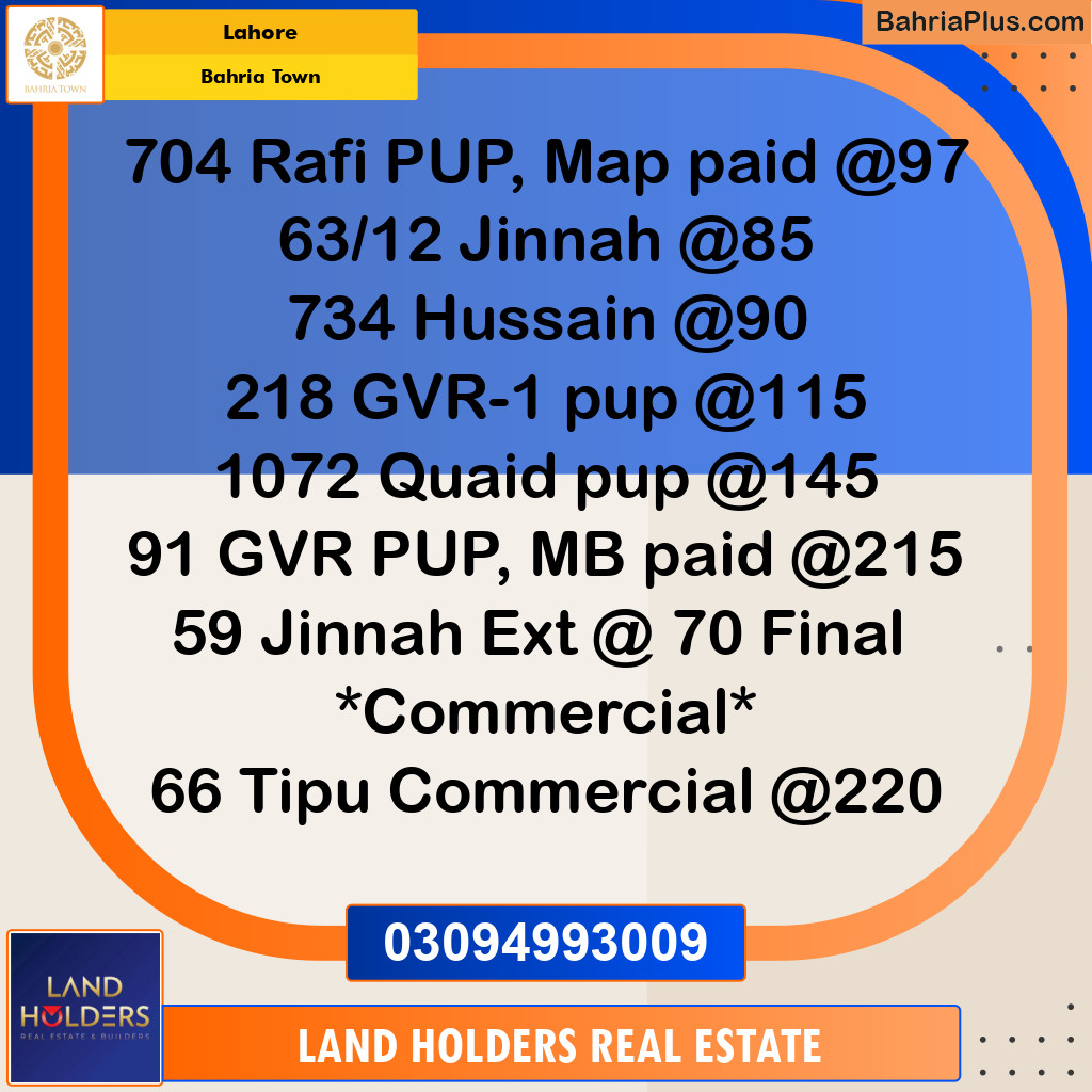 Residential Plot for Sale in Sector E - Rafi Block -  Bahria Town, Lahore - (BP-148947)