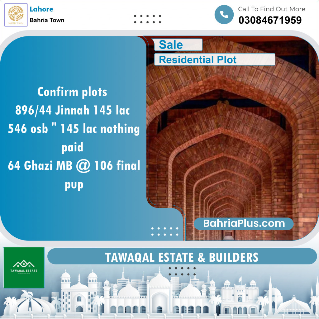 Residential Plot for Sale in Sector E - Jinnah Block -  Bahria Town, Lahore - (BP-149019)