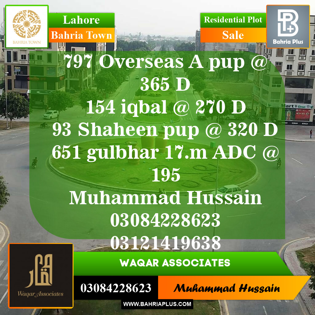Residential Plot for Sale in Overseas A -  Bahria Town, Lahore - (BP-149088)