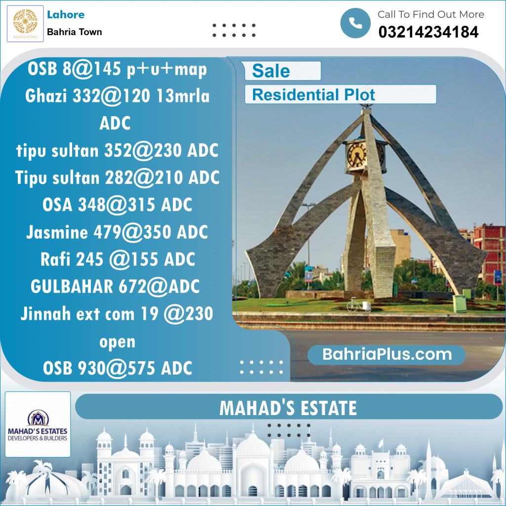 Residential Plot for Sale in Overseas B -  Bahria Town, Lahore - (BP-149137)