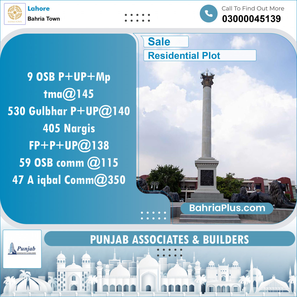 Residential Plot for Sale in Overseas B -  Bahria Town, Lahore - (BP-149241)