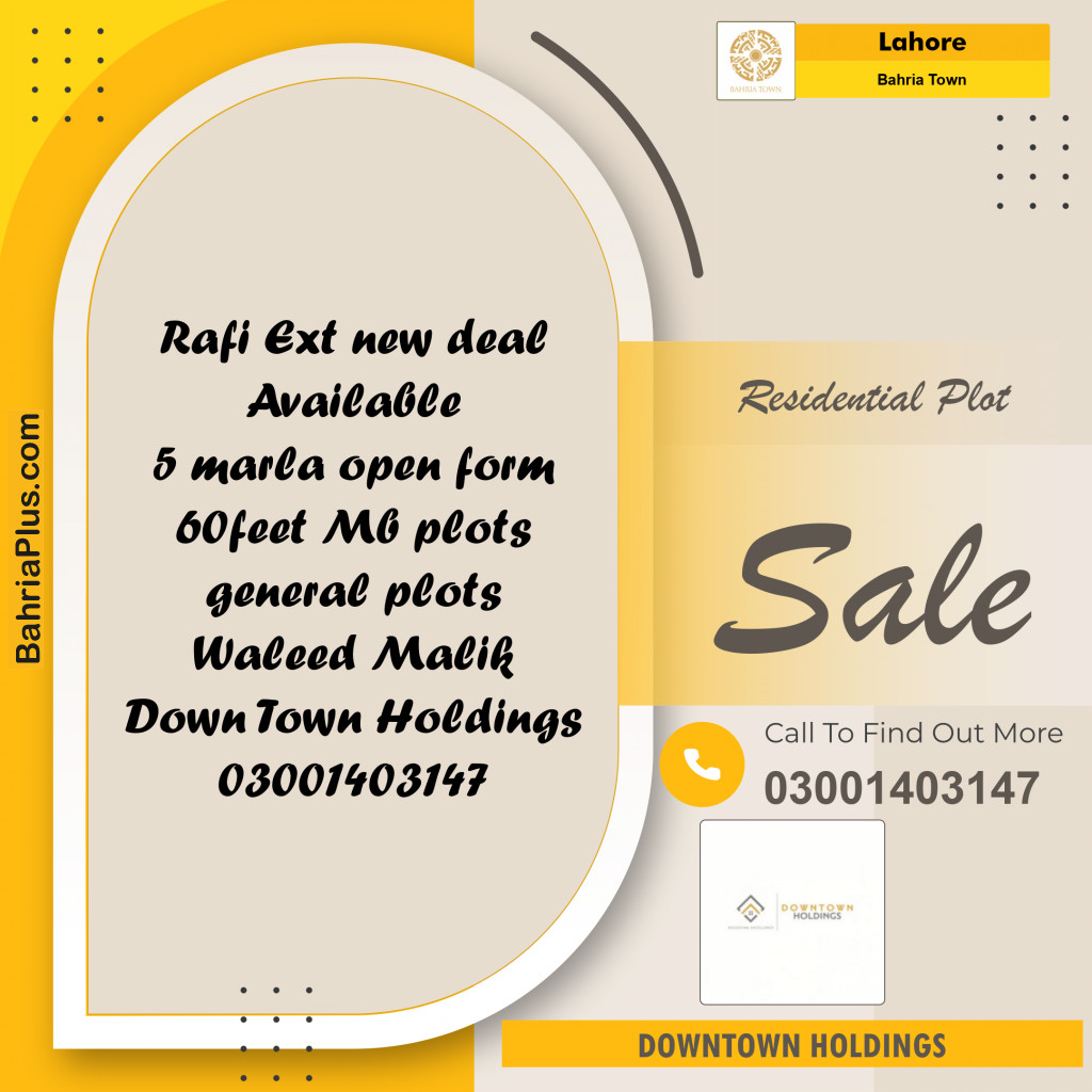 Residential Plot for Sale in Sector E - Rafi Ext. Block -  Bahria Town, Lahore - (BP-149316)