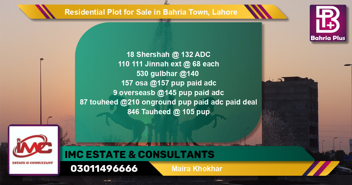 Residential Plot for Sale in Sector F - Shershah Block -  Bahria Town, Lahore - (BP-149320)