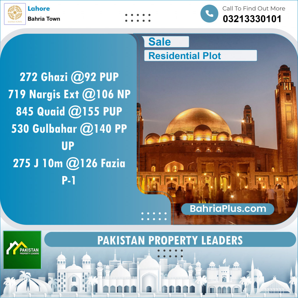 Residential Plot for Sale in Sector F - Ghazi Block -  Bahria Town, Lahore - (BP-149326)